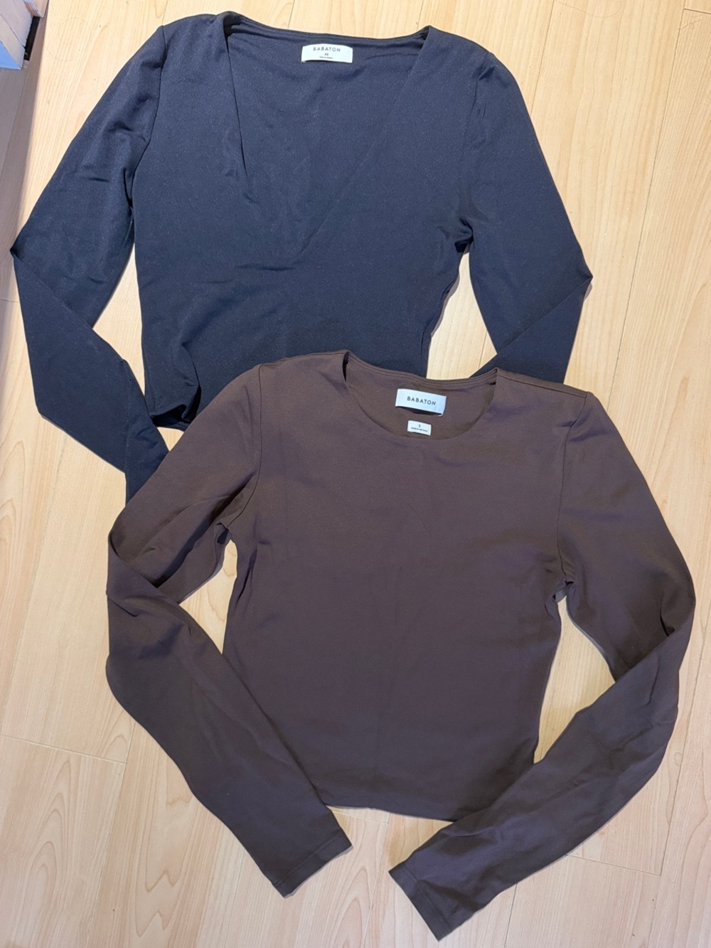 Babaton Black V-Neck and Brown Scoop Neck Long-Sleeve Bundle